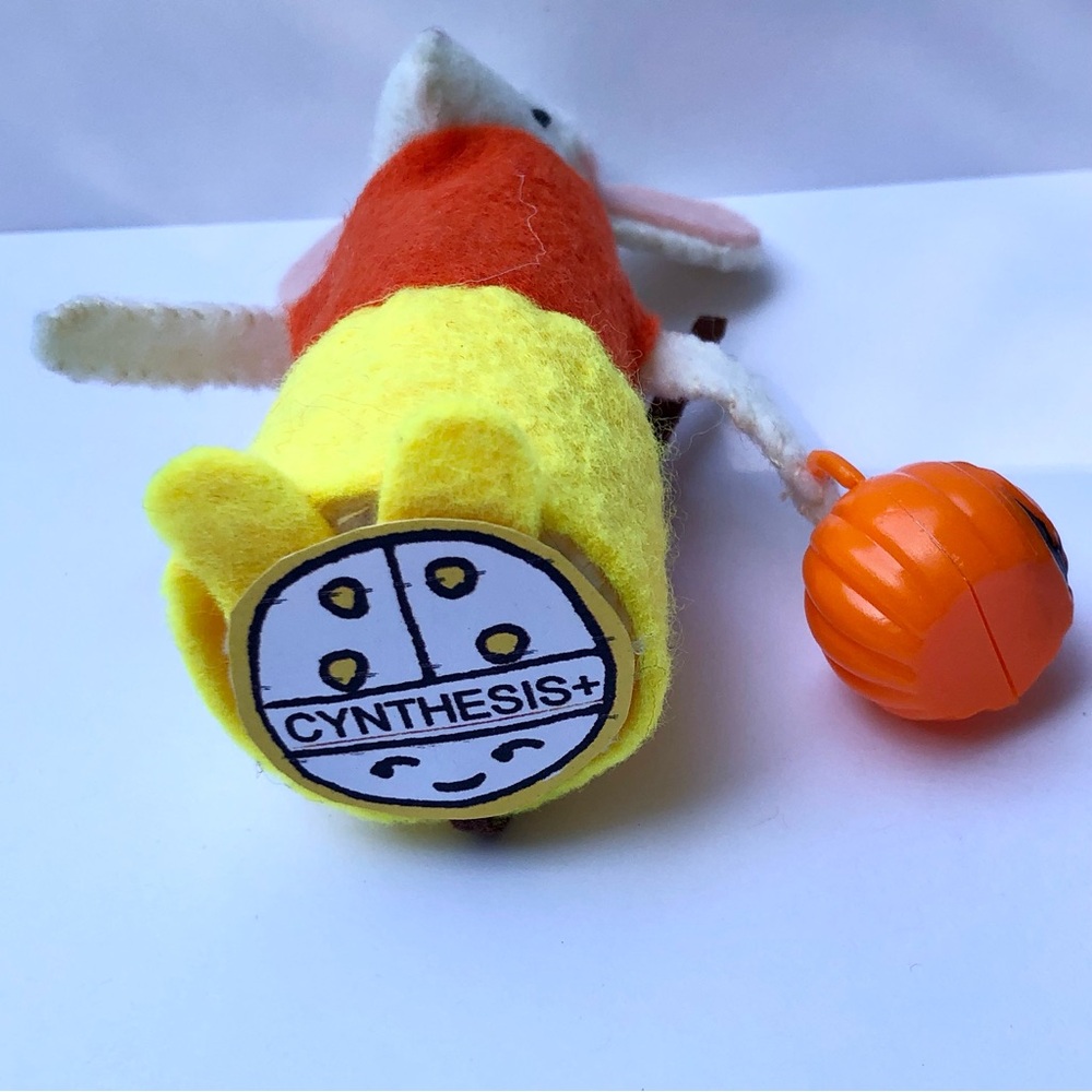 Candy Corn costume felt mouse art doll Halloween trick treat cake topper - Picture 5 of 6